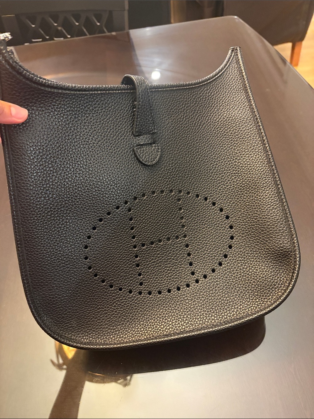 Hermès style Evelyne Crossbody Bag – Black non Leather with Wide Canvas Strap
